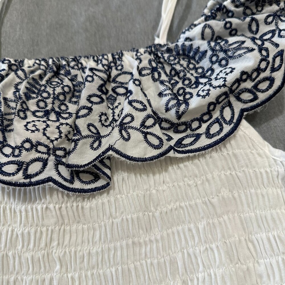 Embroidered Off Shoulder/Adjustable Strap Ruched Halter Top - Picture 5 of 14